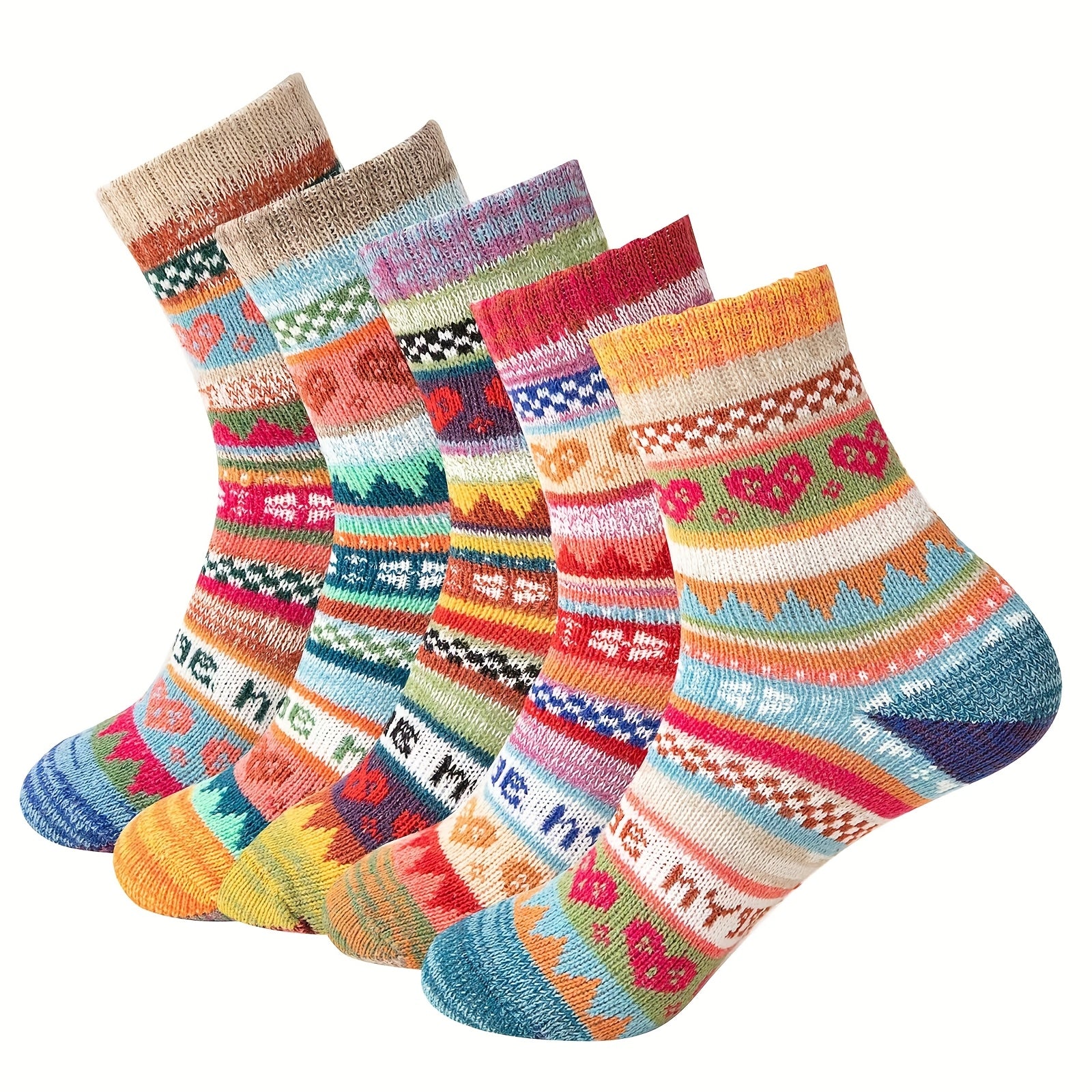 5Pair Cozy Fleece MidCalf Socks for Women  Elegant Heart  Stripe Patterns